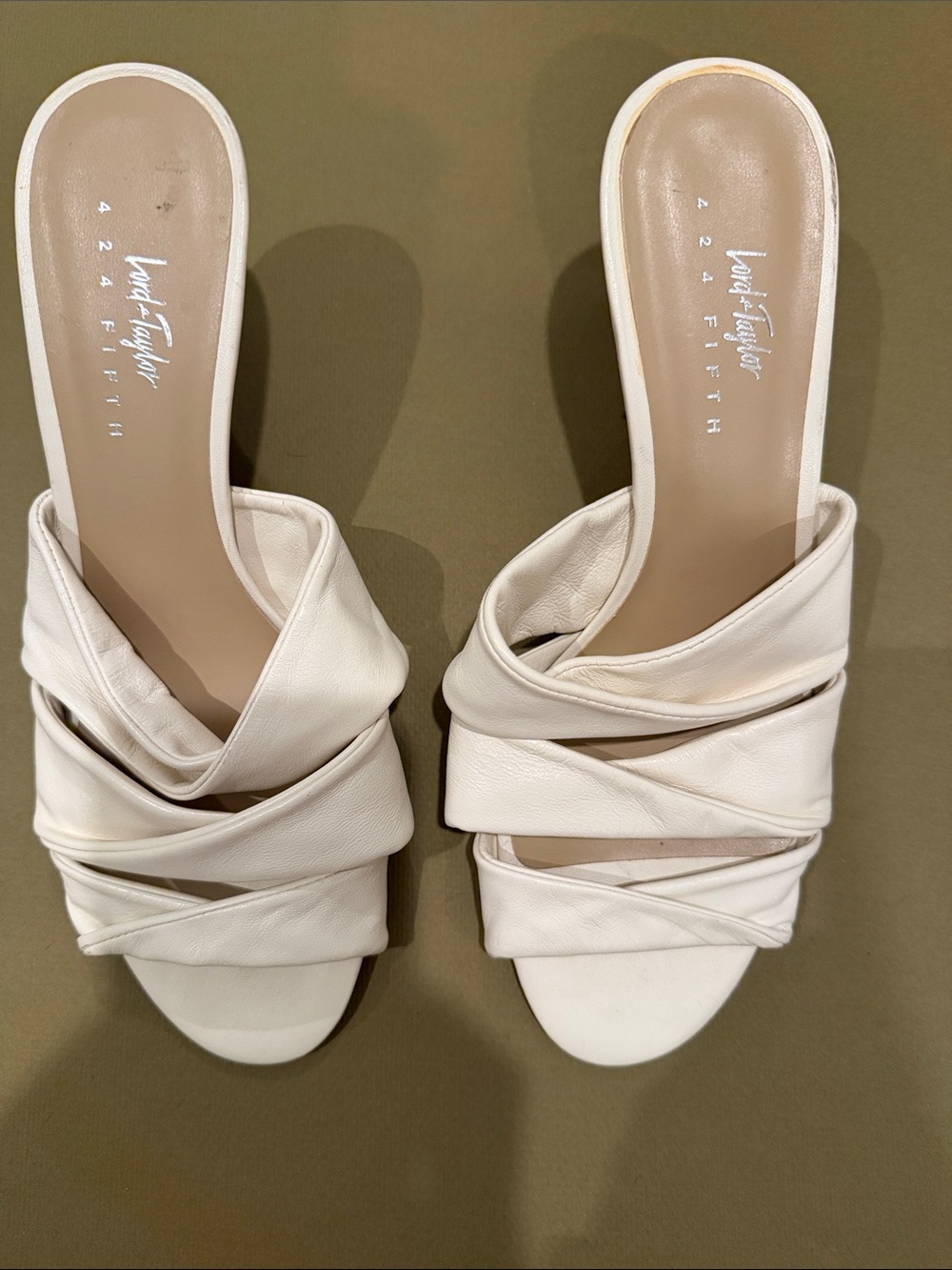 Lord and Taylor Off-White Twist Strap Slide Mules